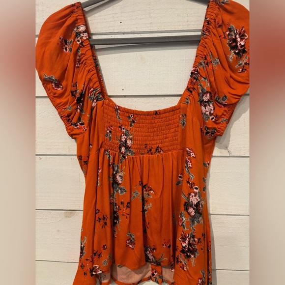 Free People Close To You Blouse Orange Floral Off Shoulder Top in size Medium - Picture 6 of 12